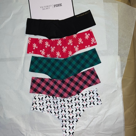(S) 5pk Holidays Victoria's Secret THONG No Show Panties - Picture 1 of 10